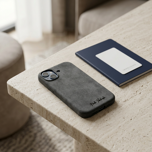 ネーム刻印可能　iPhone専用人工スエードスマホケース